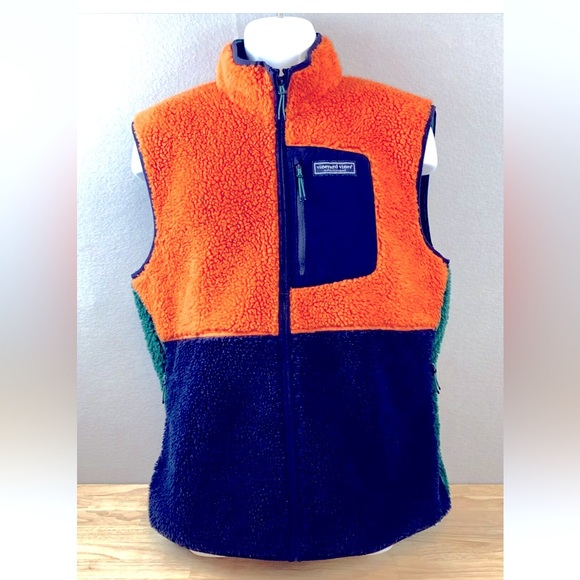 Vineyard Vines Sherpa Vest Mens Large Colorblock Deep Pile Fleece tri-color - Picture 1 of 11